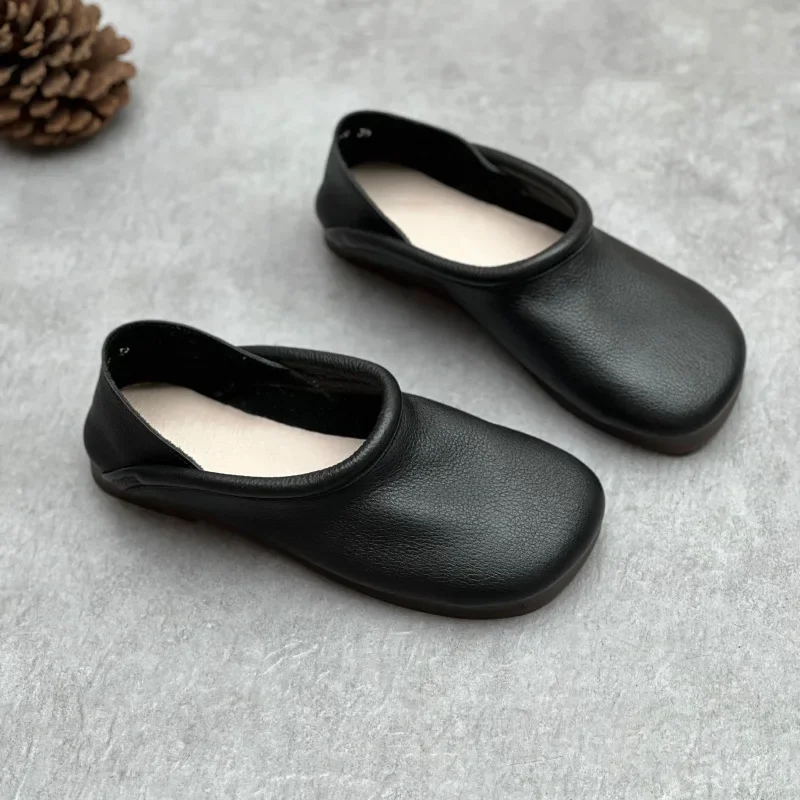 

Birkuir Original Women Flats Shoes Pleated Hand Sewn Cow Leather Single Shoes Handmade Genuine Leather Flat Sole Ladies Loafers