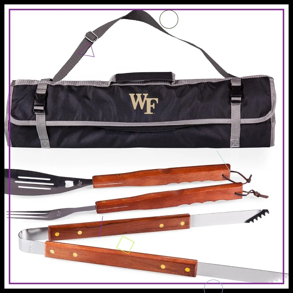 

3-Piece BBQ Tote & Grill Set with Spatula, Fork, Tongs in Black and Gray for Outdoor Cooking
