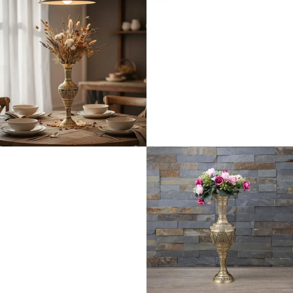   Metal Embossed Geometric Retro Tall Flower Vases for Modern Homes Styling Decors