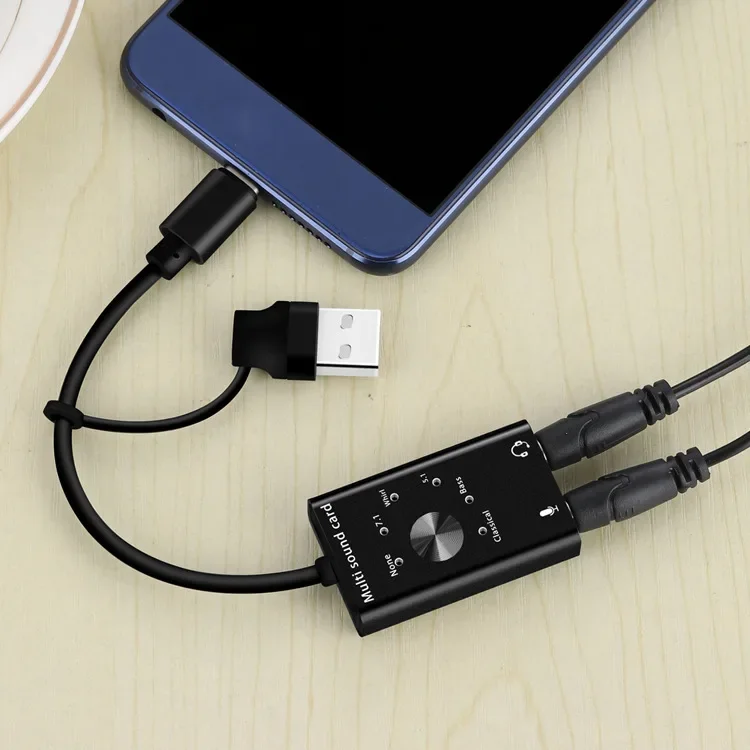 7.1 5.1 USB External Sound Card USB2.0+ Type C To 3.5mm Jack Headphone Microphone Audio Adapter for Windows Mac Linux Android