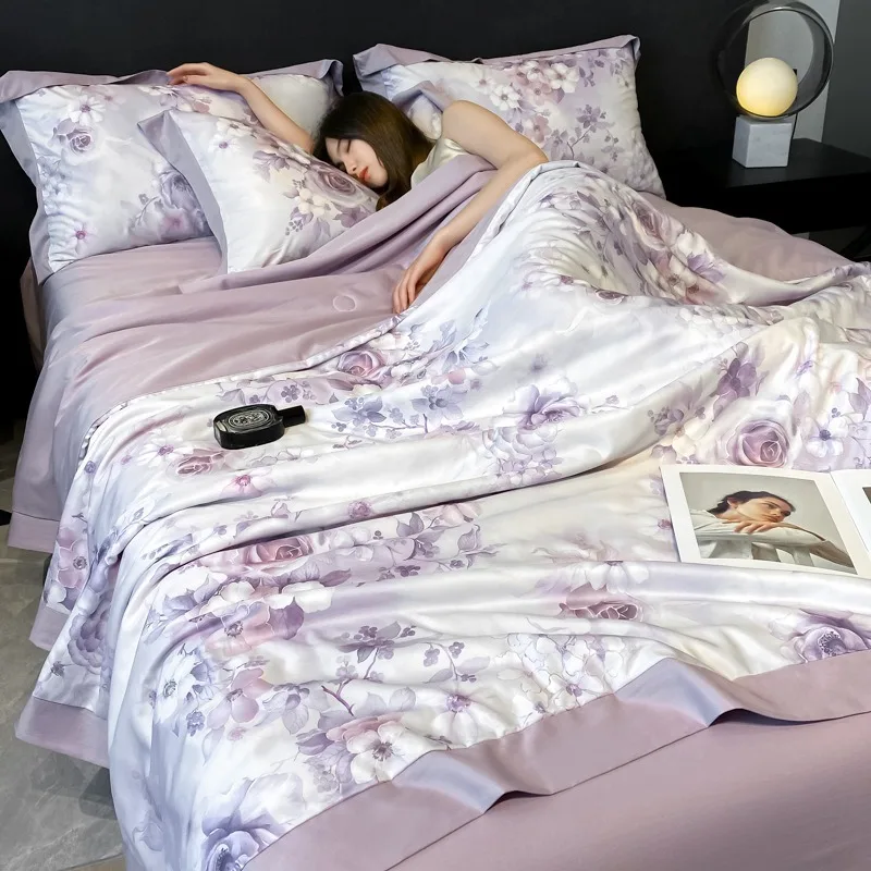 New Lyocell Summer Cooling Four-Piece Quilt Set Air Conditioner Ice Silk Thin Machine Washable