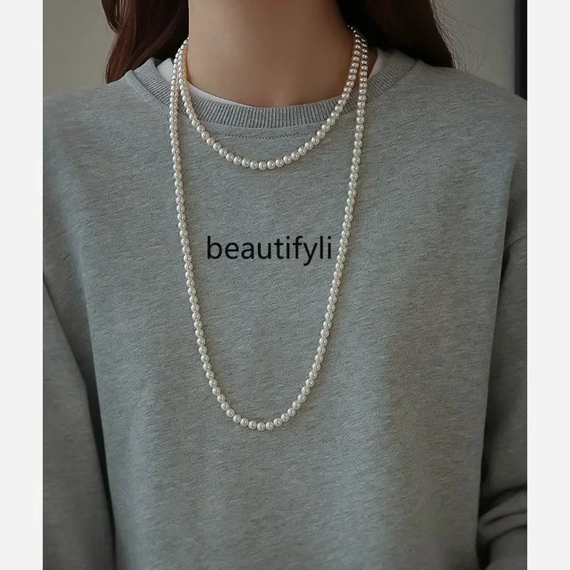 French pearl necklace can be stacked with long niche design sweater chain, new spring and summer versatile neck chain