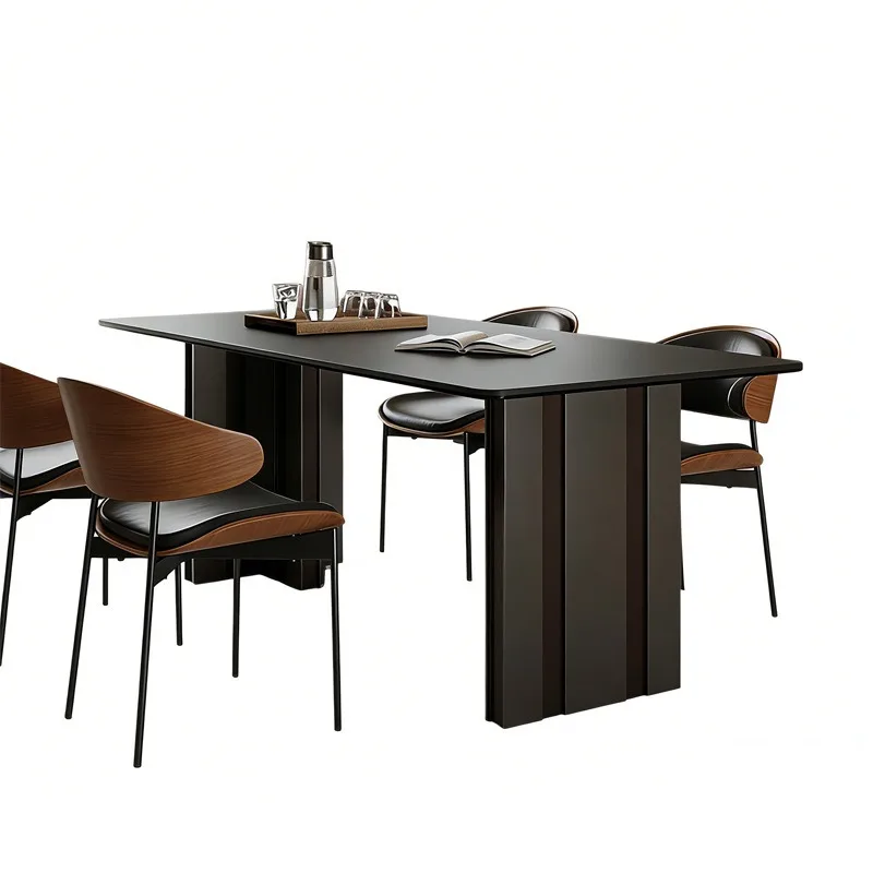Household modern simple small apartment dining table, medieval rectangular black rock slab dining table