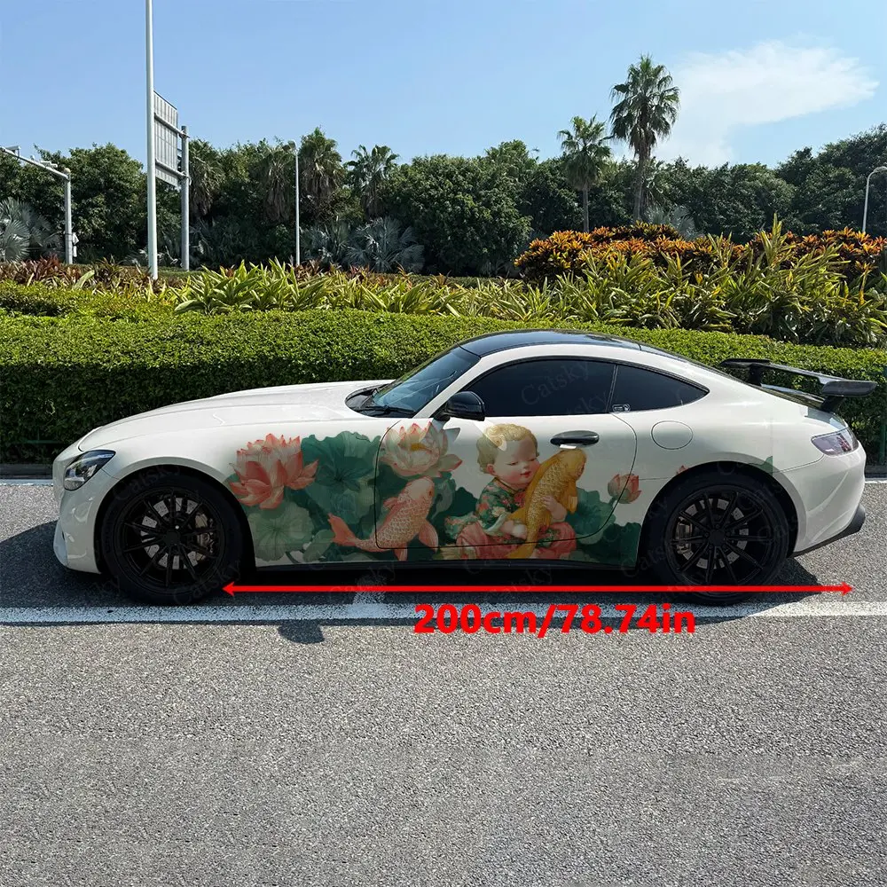 2pcs Chinese Style Lucky Kid Vibe, Durable, Fade-resistant, Enhance Vehicle Aesthetics With Bold Artistic Design Car Vinyl Wraps