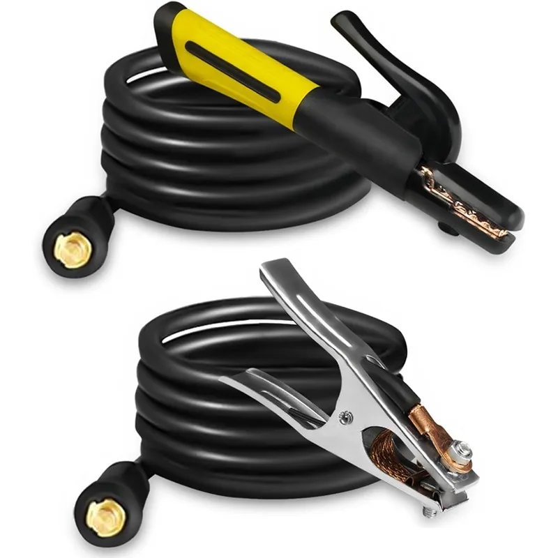 

SSIMDER Welding Stinger Electrode Holder with Lead and Ground Clamp Supports Dinse 10-25 Connector Welding Rod Holder