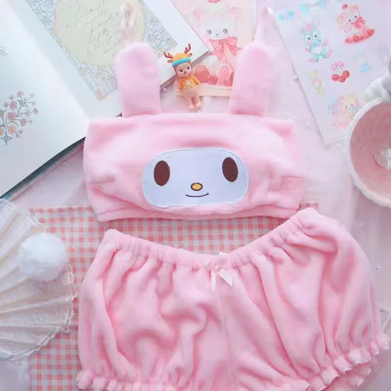 Sanrio Cute Hello Kitty Kawaii Women\'s 2024 Shorts Lingerie Sexy Pajamas Tube Tank Crop Tops Suits Bra Y2k Lolita Girl Sleepwear