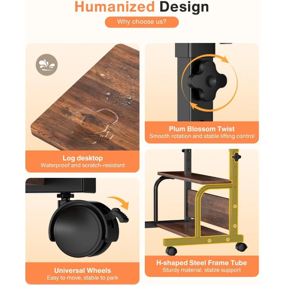 Compact Mobile Desk with Adjustable Height and Storage for Compact Home Offices