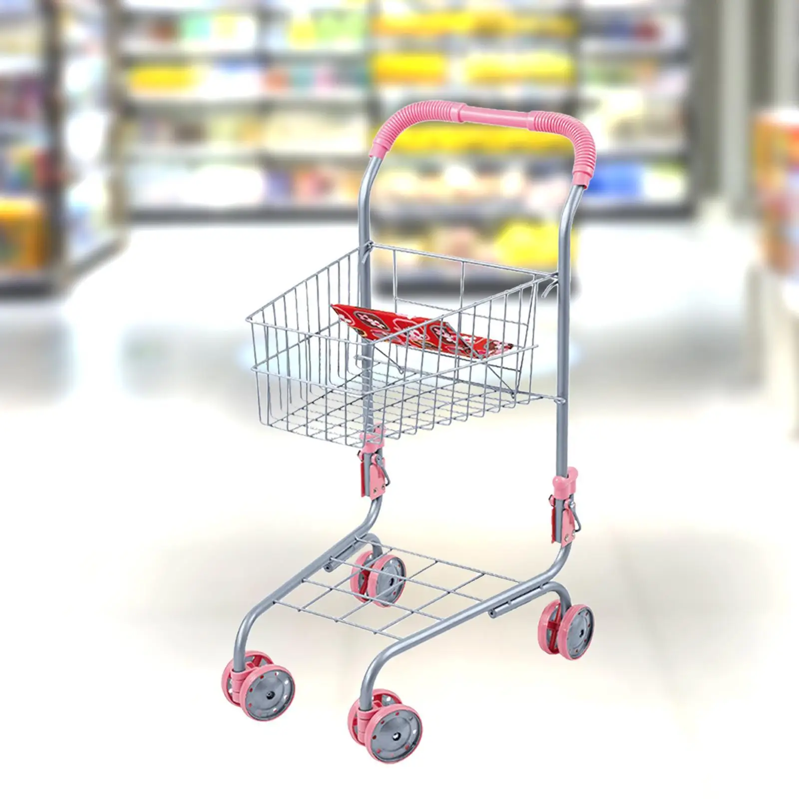 어린이 쇼핑 카트 쇼핑 카트 장난감 쉬운 조립 가짜 음식 액세서리 슈퍼마켓 트롤리 장난감 어린이를위한 식료품 카트