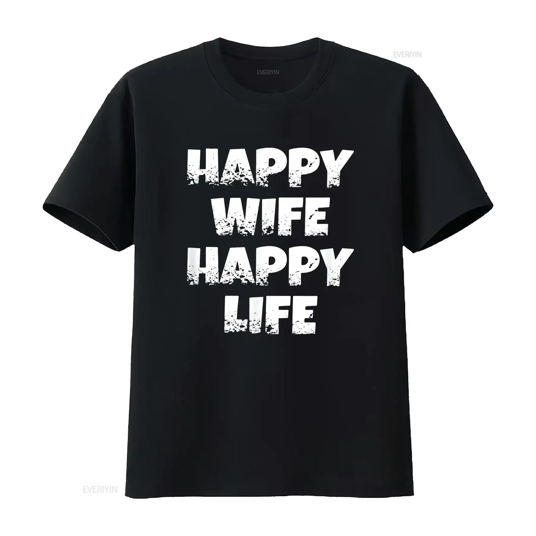 Женская футболка Happy Wife Life, черная, маленькая, винтажная, слегка уличная, стильная, растянутая, удобная, унисекс