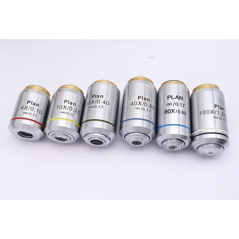 Silver Plan Infinity Achromatic Microsocpe Objective Lens Objectives 4X 10X 20X 40X 60X 100X for Olympus Microscope RMS Thread