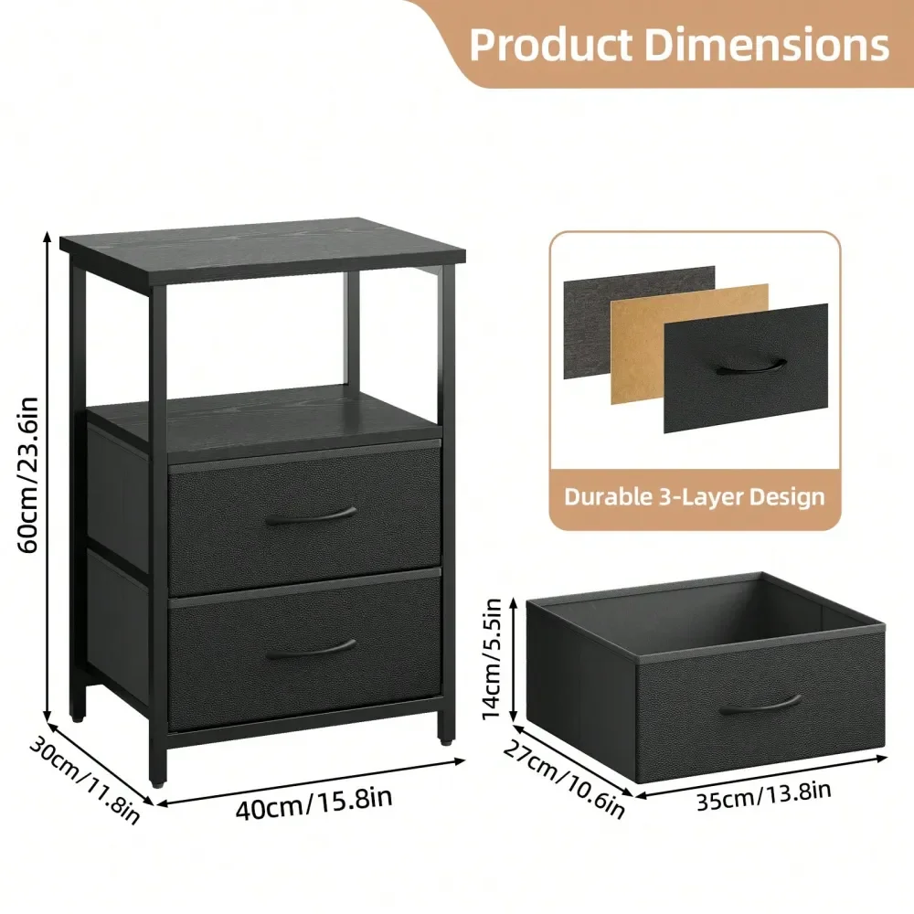 

1 Or 2 Drawers Night Stand, Nightstand With Fabric Drawers, End Table With PU Finish, Bedside Table, Bedroom Furniture