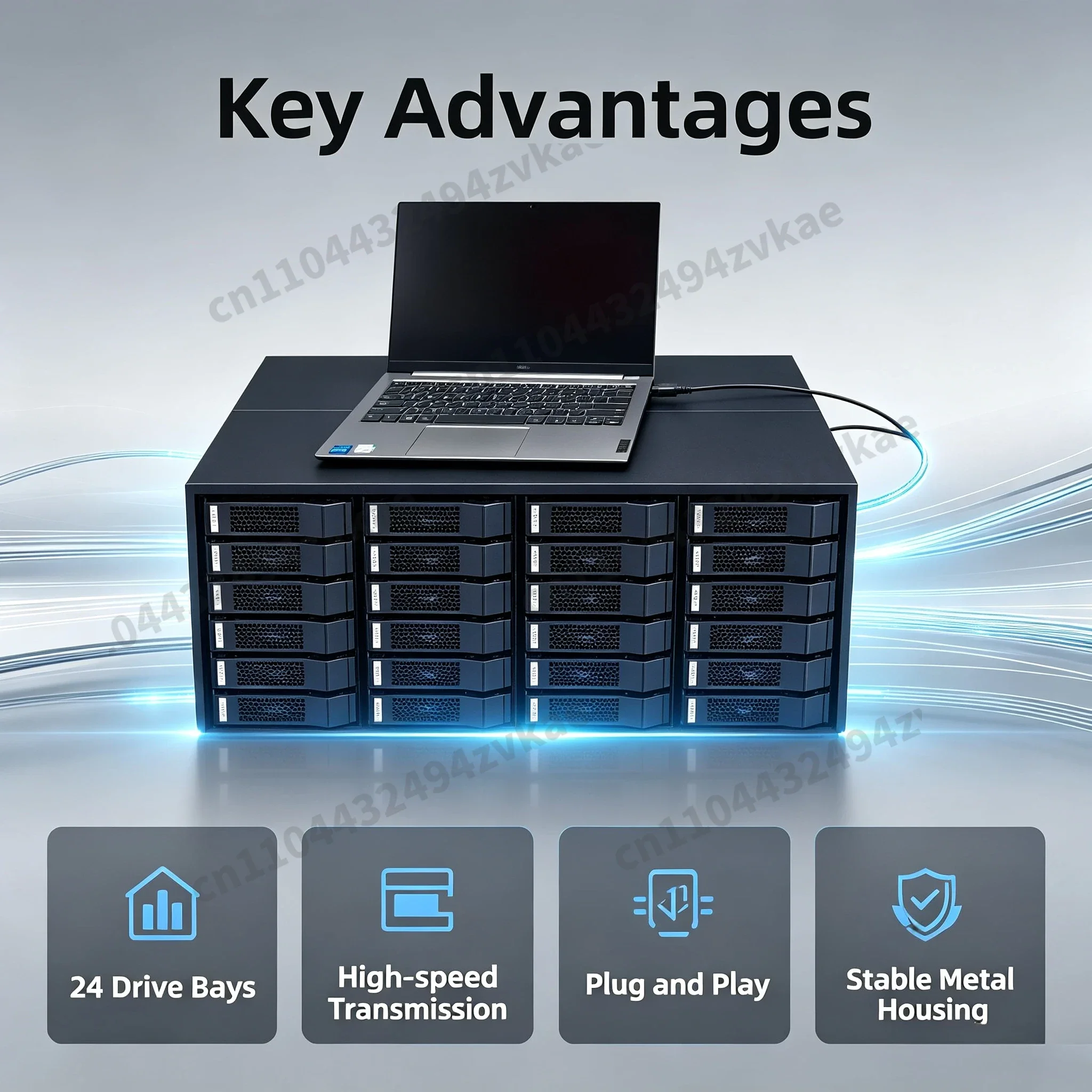 M424 24-Bay High Speed Metal NAS Expansion Cabinet, USB4 Interface 22G Storage Chassis with Built-in Power Supply Stable