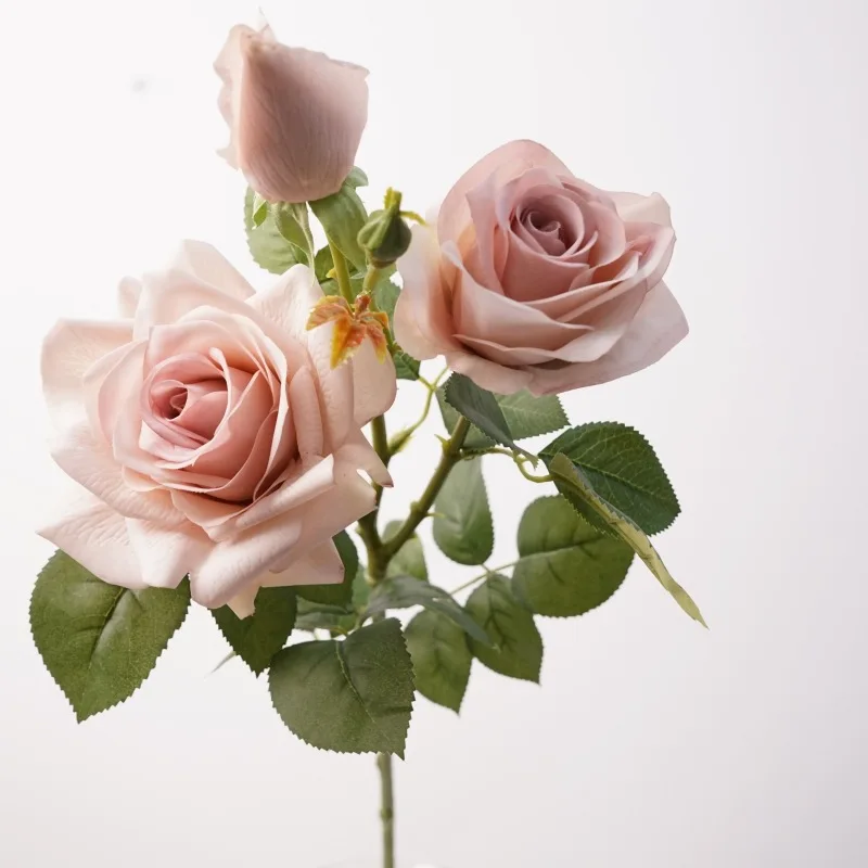 3-teiliges Set Real Touch Rosen, 3-köpfige Kunstblumen, Hochzeitsblumenarrangements, realistische Rosenblumen, Partytisch- und Heimdekoration – Detail 8