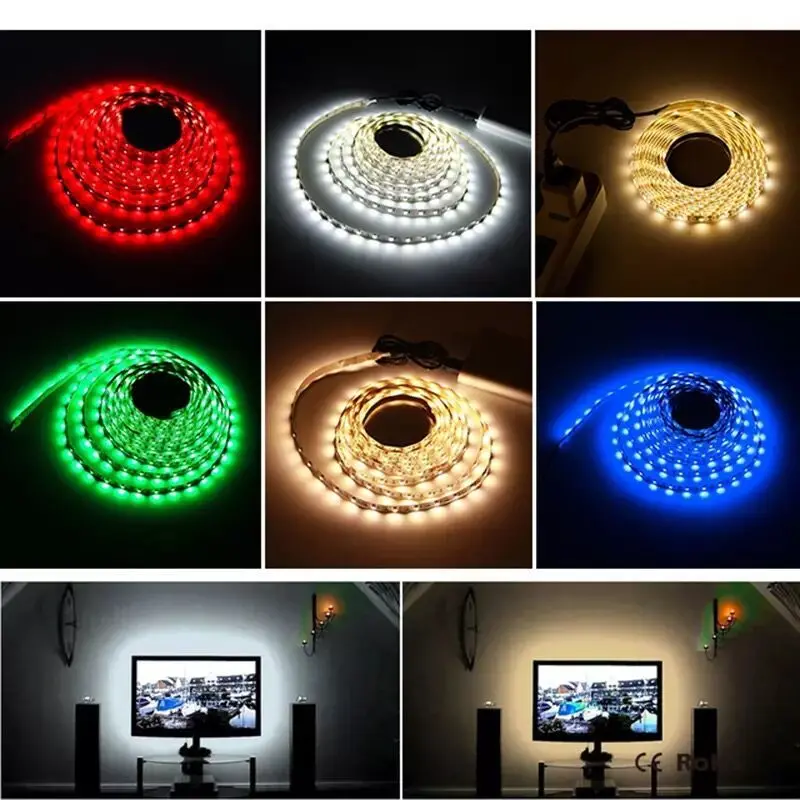 Tira de luces LED Flexible para decoración del hogar, cinta de iluminación de fondo de TV, lámpara de 1-5m, 5V, USB, 2835, blanco cálido, rojo, azul