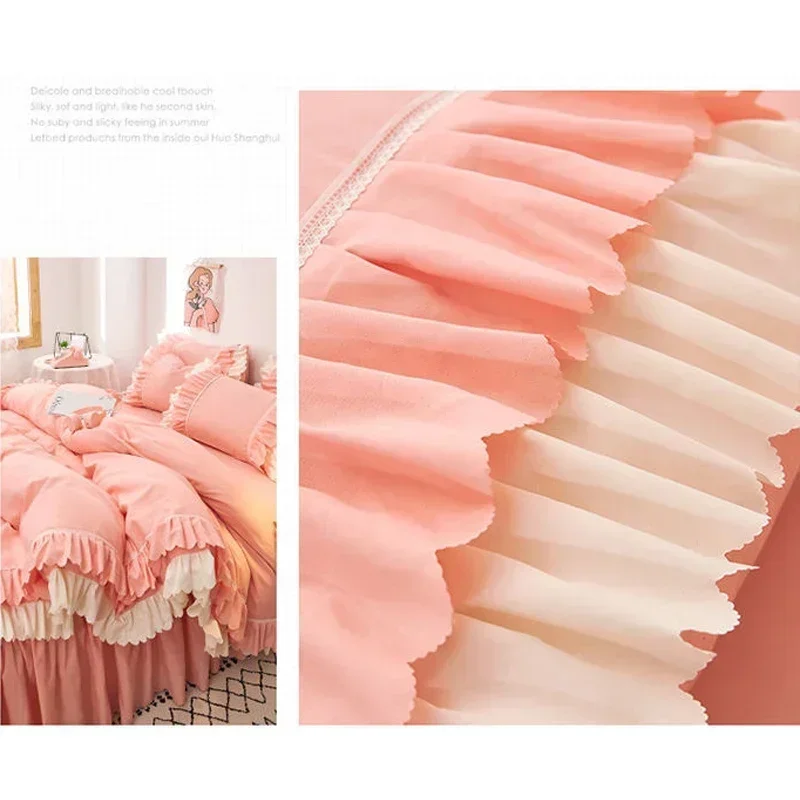 Pink princess style duvet cover bed sheet pillowcase 2 people luxury double bed bedding four-piece set /queen/king size