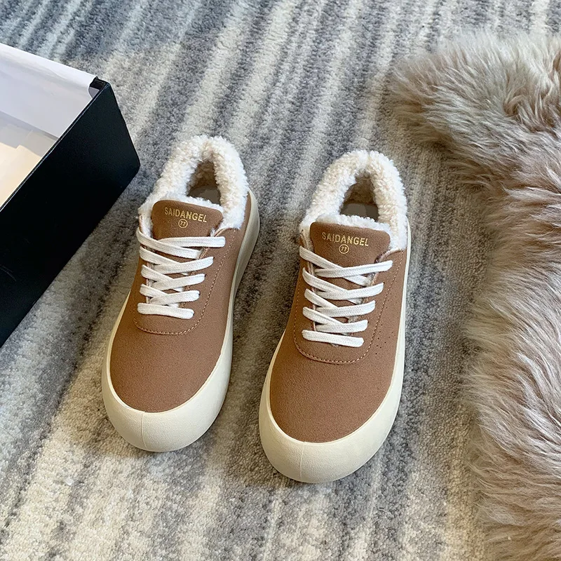 Fashion Cotton Sneakers Shoes Warm Suede Platform Sneakers Casual 2025 Winter Plus Fleece Snow Botas Mujer Mixed Color Tennis