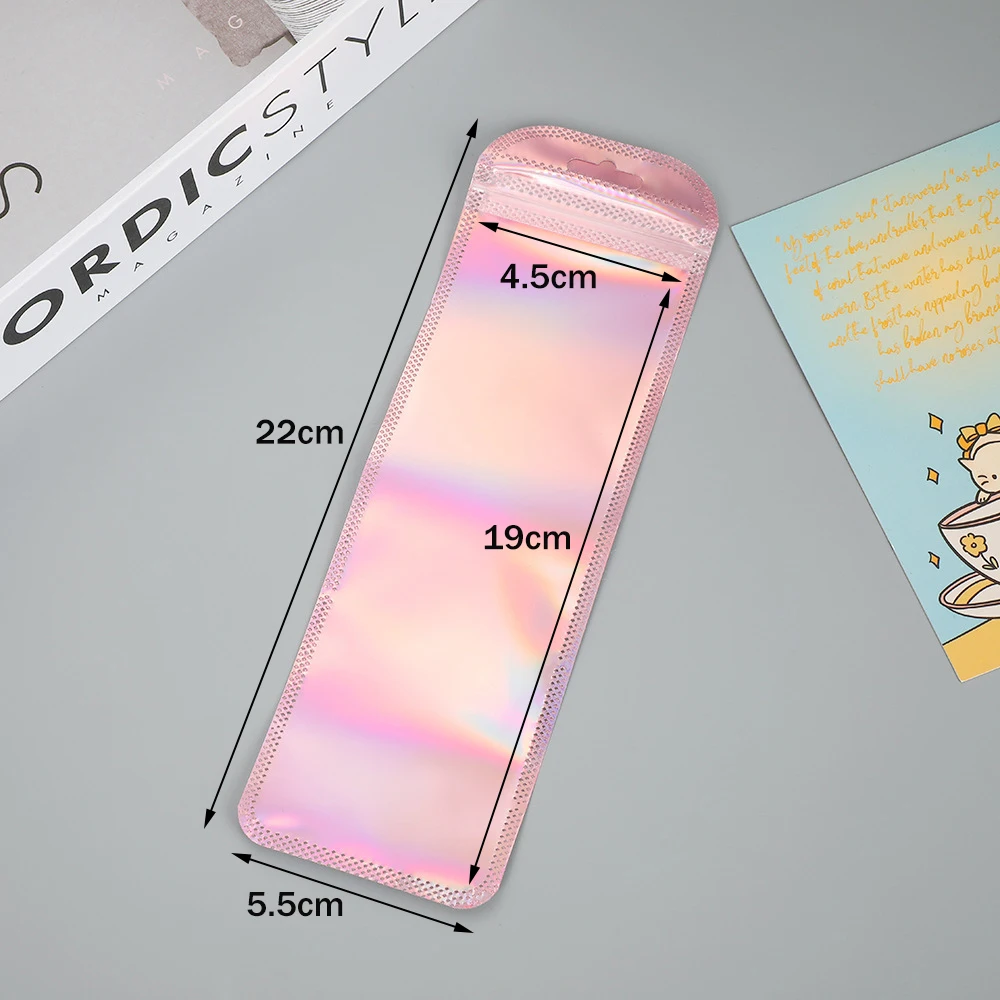 50 stücke Lange Holographische Verpackung Taschen Ziplock Laser Seal Beutel Für Party Nagel Wimpern Bevorzugung Lebensmittel Lagerung Schmuck Display Versorgung