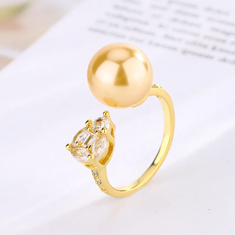 

New jewelry copper-plated platinum pearl simple style daily ring for women 12mm wholesale