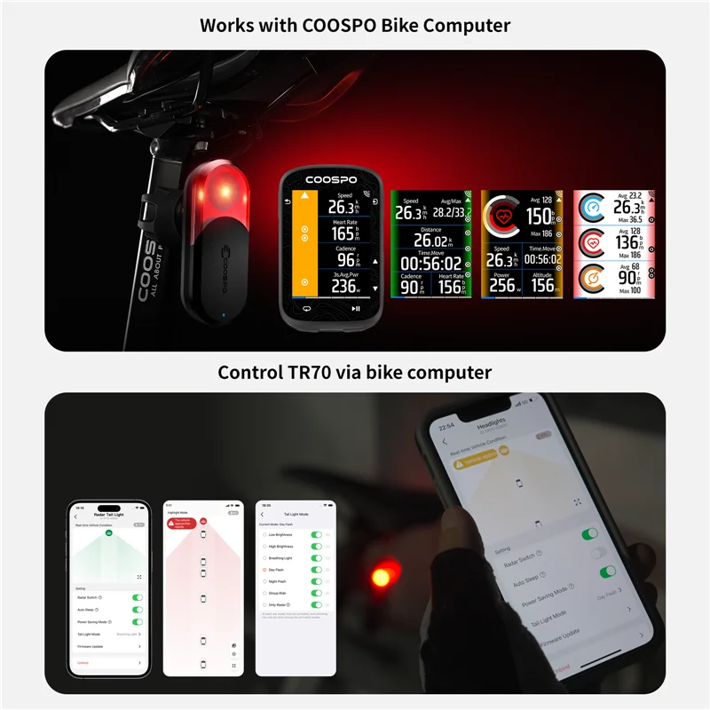 ไฟท้ายจักรยาน COOSPO TR70 พร้อ - Cycling Radar Tail Light Rear Warning บทวิจารณ์และราคา