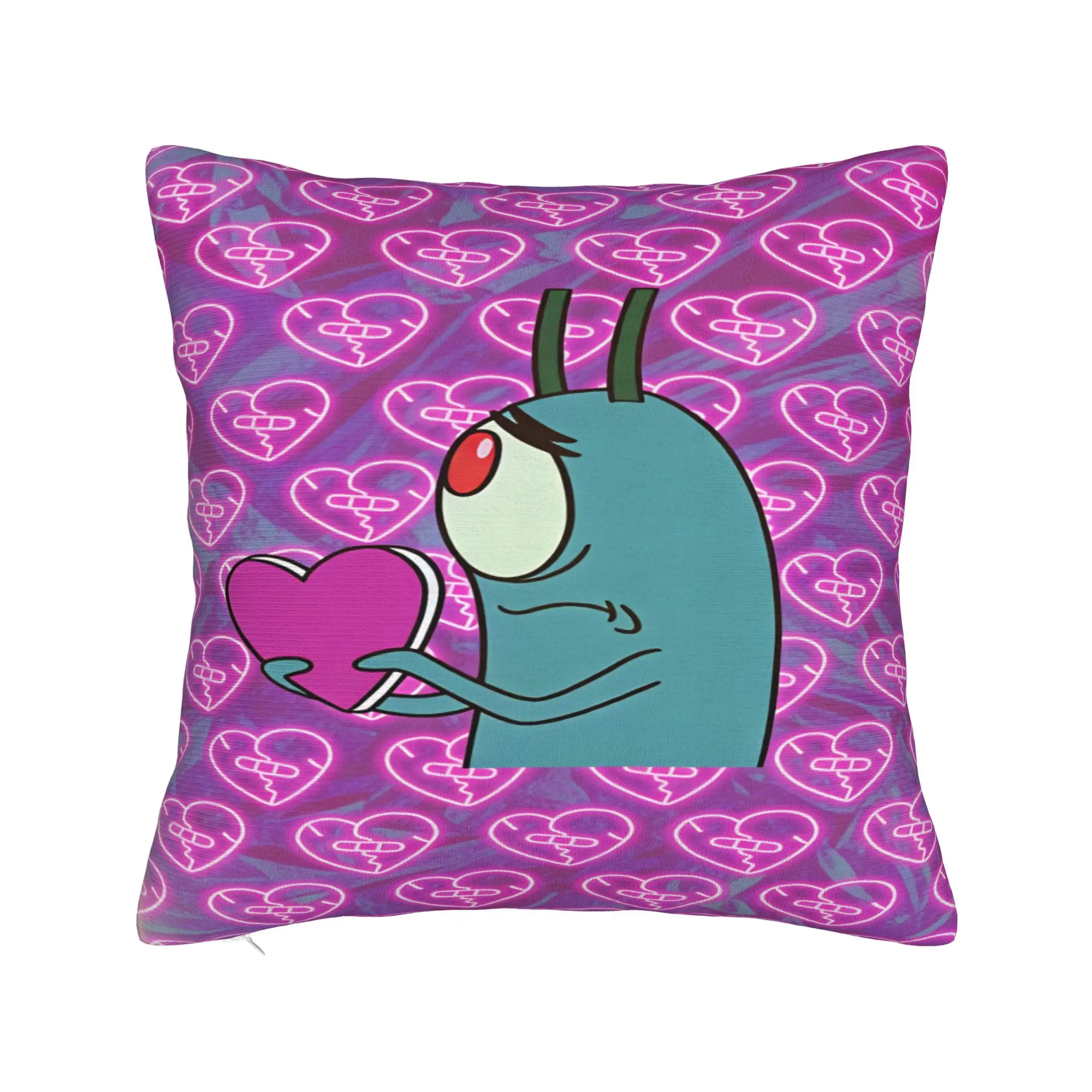 SpongeBobs Plankton  Pillow Case  Kawaii Pillow Cover Square Pillowcases For Living Room Bed Chair