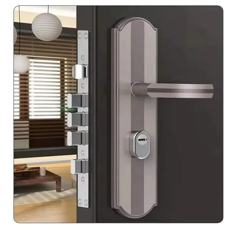 Universal Vintage Mechanical Anti-theft Door Lock Handle Set, Security Hardware for Bedroom Living Room Interior Door