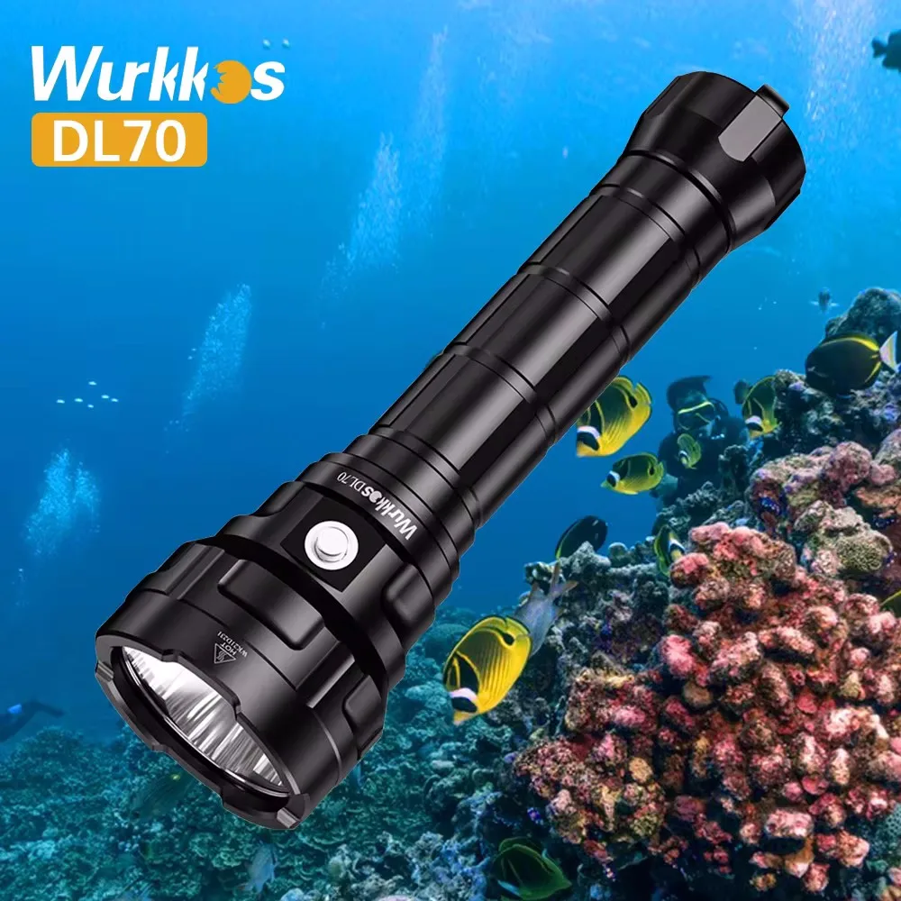 Wurkkos DL70 Scuba Diving Super Bright Double 26650 Battery 13000lm IPX8 Waterproof Underwater Dive LED Light 4*XHP50B 4 Modes