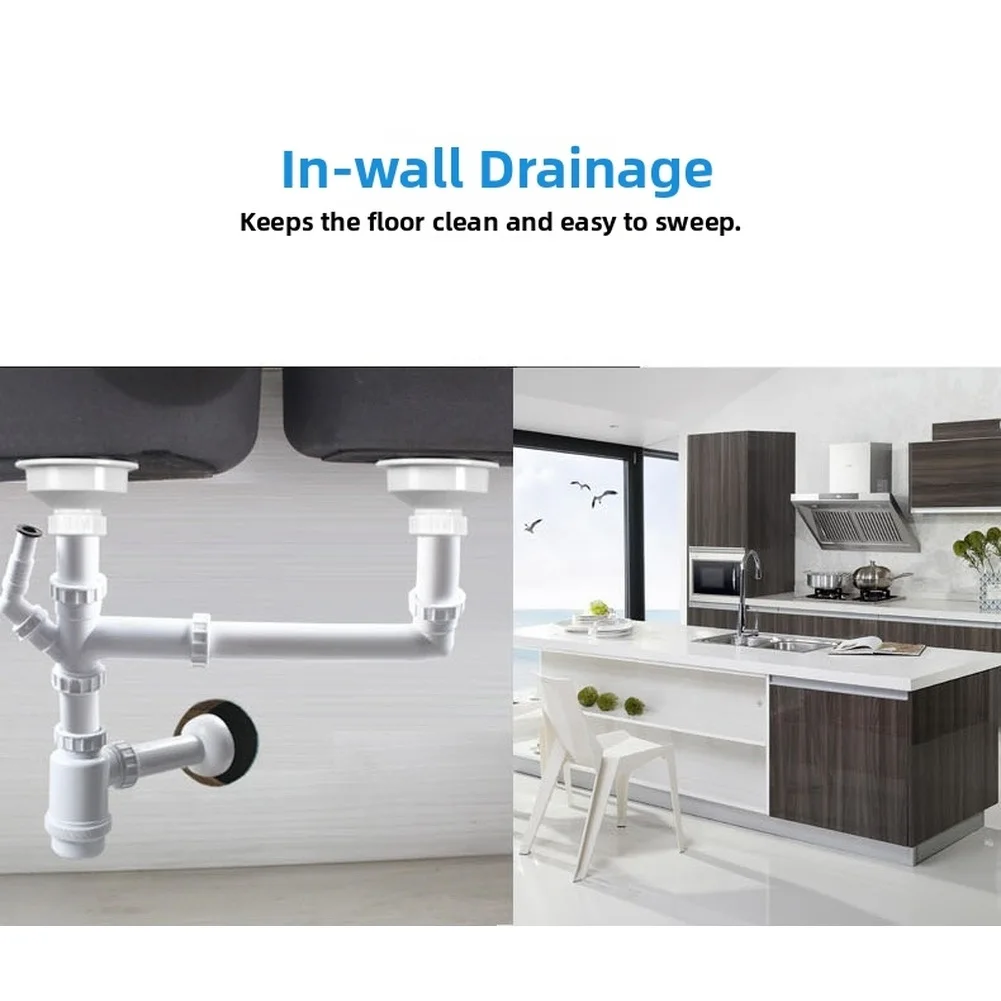 Double Drain Pipe for Wall Mounted Sink Featuring U-Shaped Trap Design to Prevent Smells Using Thick PP Construction