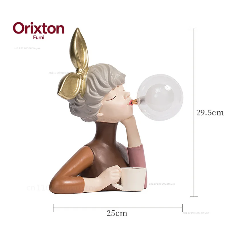 Cartoon Bubble Girl Night Light Resin Statue Action Figure Ornaments Home Living Room Bedroom Bedside Lamp Table Decoration