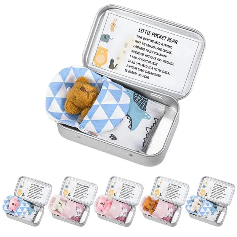 Pocket Bear Tin Mini Bear Pocket Toys Gift Stress Little Day Plush Buddy - Bear Lush Mini Bear Doll Children's Tin Box Doll