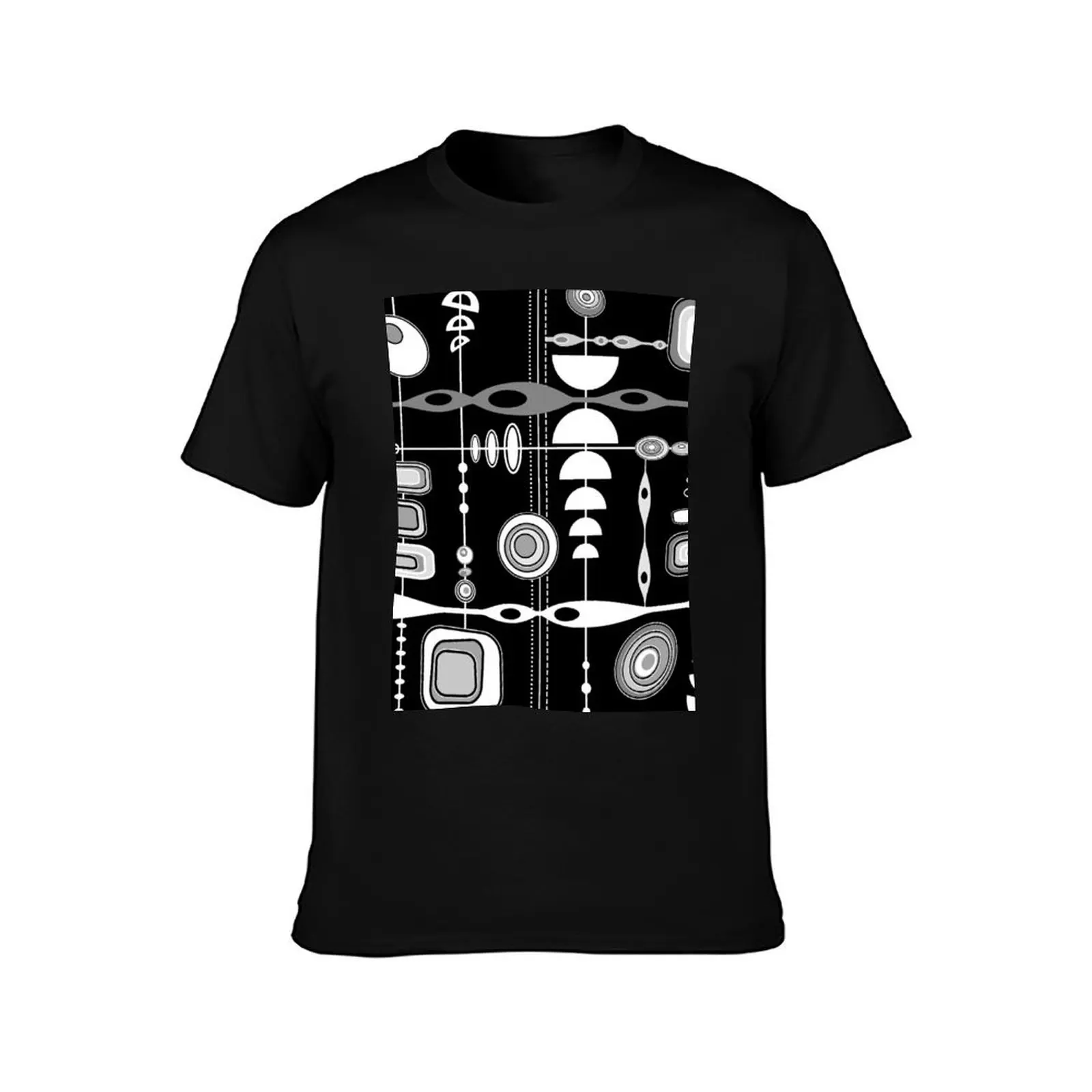 Black White Mid Century Modern Geometric Print - Gray T-Shirt anime figures anime clothes T-shirts for men cotton