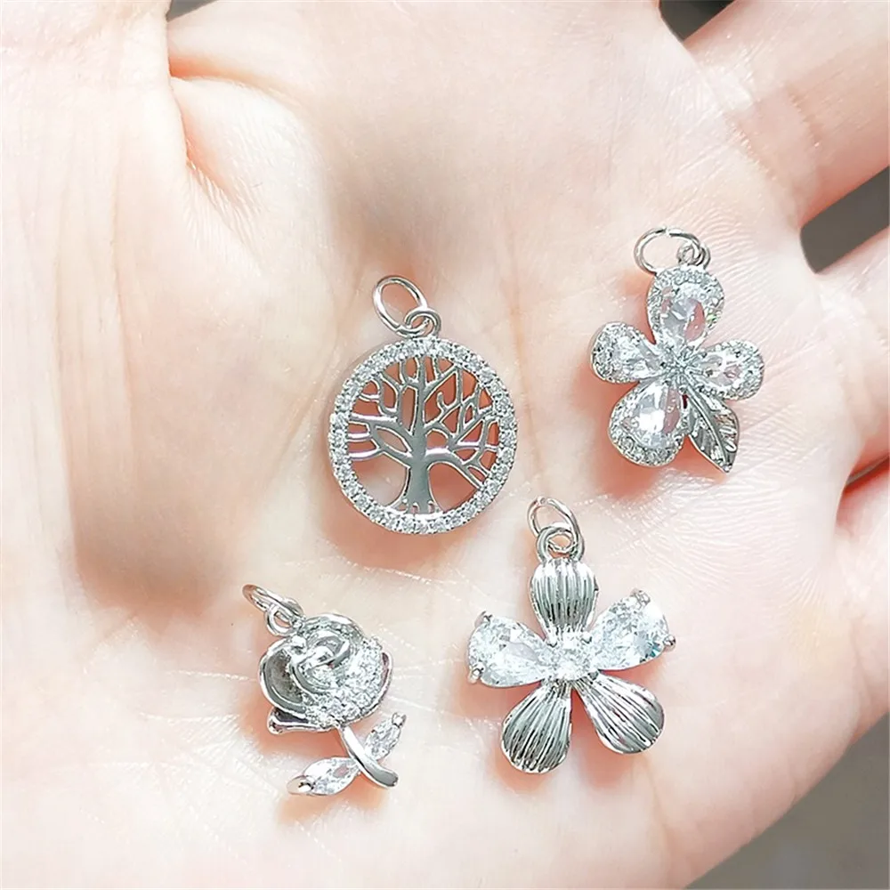White K Zirconium Rose Life Tree Pendant Diy Bracelet Necklace Handcrafted Accessory