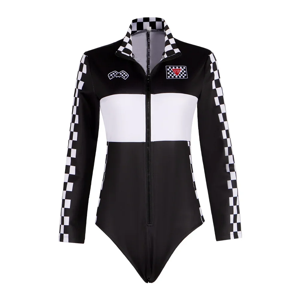 

Women Race Car Driver Jumpsuit Cosplay Costume Sexy Bodysuit Long Sleeves Car Game Racer Girl Cheerleaders Uniform Halloween