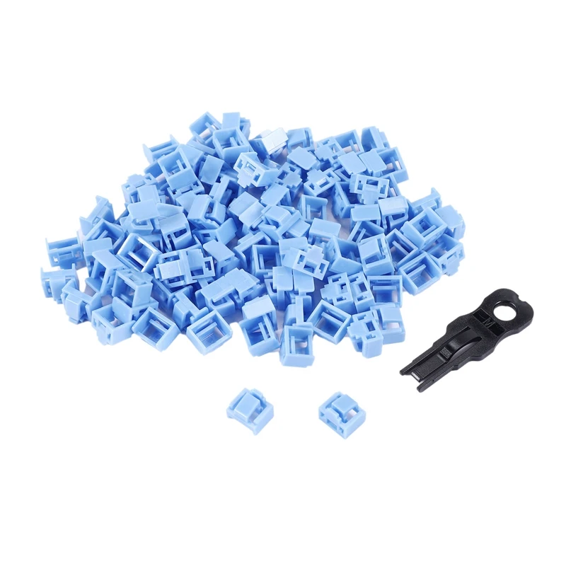 100 Pcs Blue RJ45 Port Ethernet LAN Hub Anti Dust Cover Plug Cap Blockout Protector With Proprietary Lock And Key