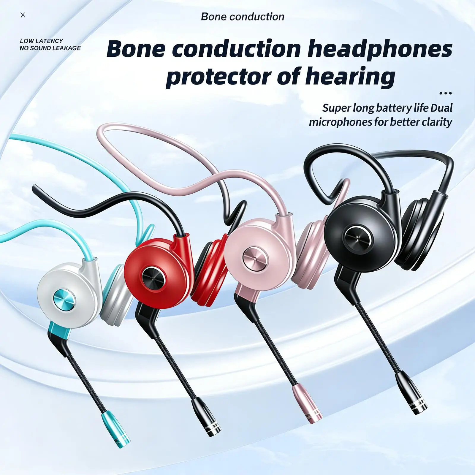 

True Bone Conduction Ear-Hook Bluetooth Headphone Detachable Mic Long Battery Life Lightweight Headset For Music Business Office