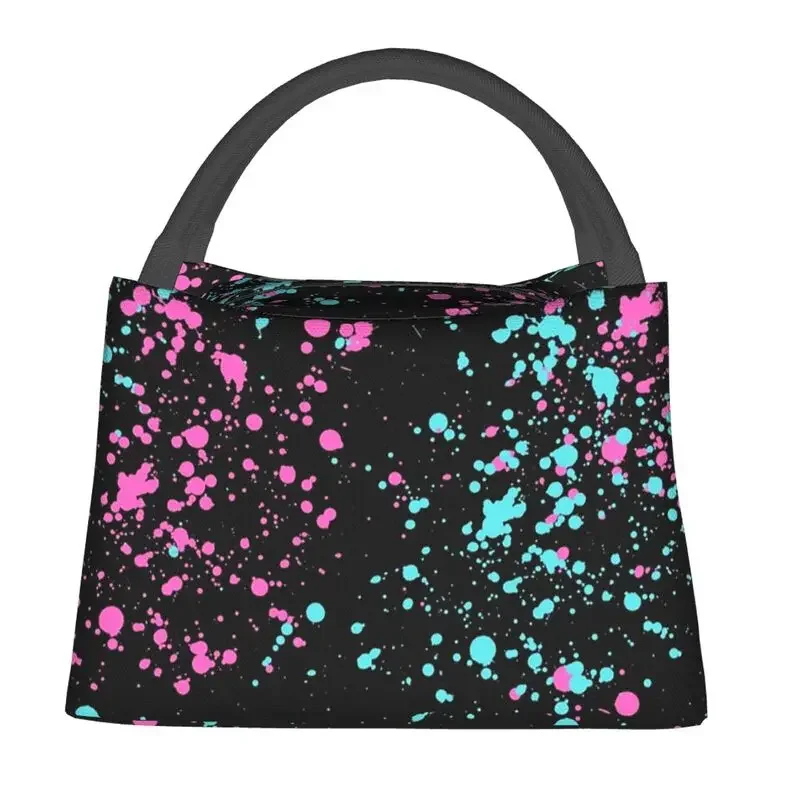 Custom Pink And Blue Paint Splatter Design Lunch Bag Women Thermal Cooler Insulated Lunch Box for Office Travel