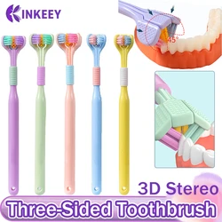 Cepillo de dientes de tres caras para adultos, 1/2/3/5 piezas, cerdas suaves ultrafinas de 360 grados, raspador de lengua, Limpieza Profunda, cuidado bucal