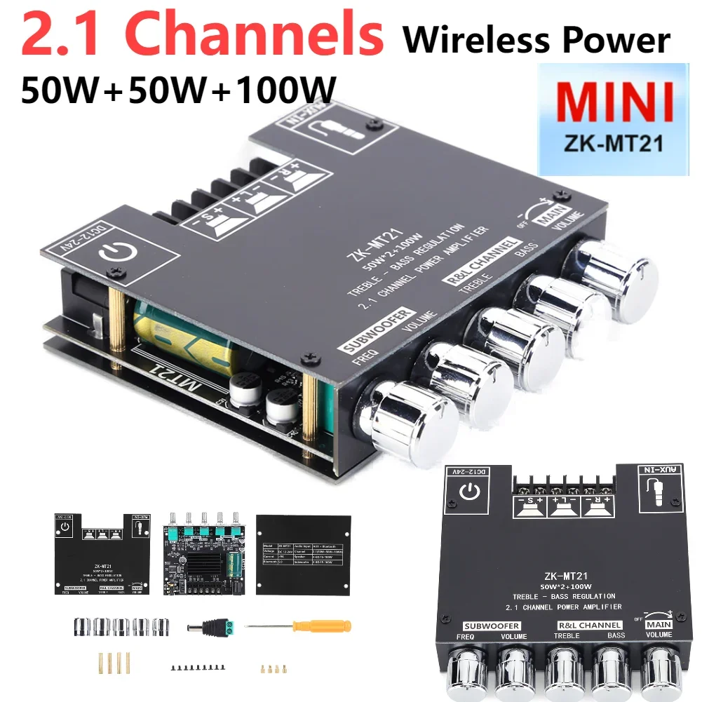 ZK-MT21 100W + 2*50W 2,1 Kanal Bluetooth 5,0 Amp HiFi Subwoofer Digitale Power Verstärker Bord AUX 12/24V Audio Stereo Für Zuhause