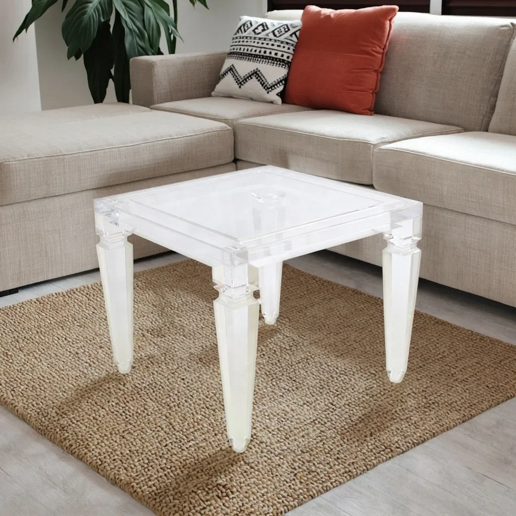 Modern square transparent side table, suitable for household coffee and beverages