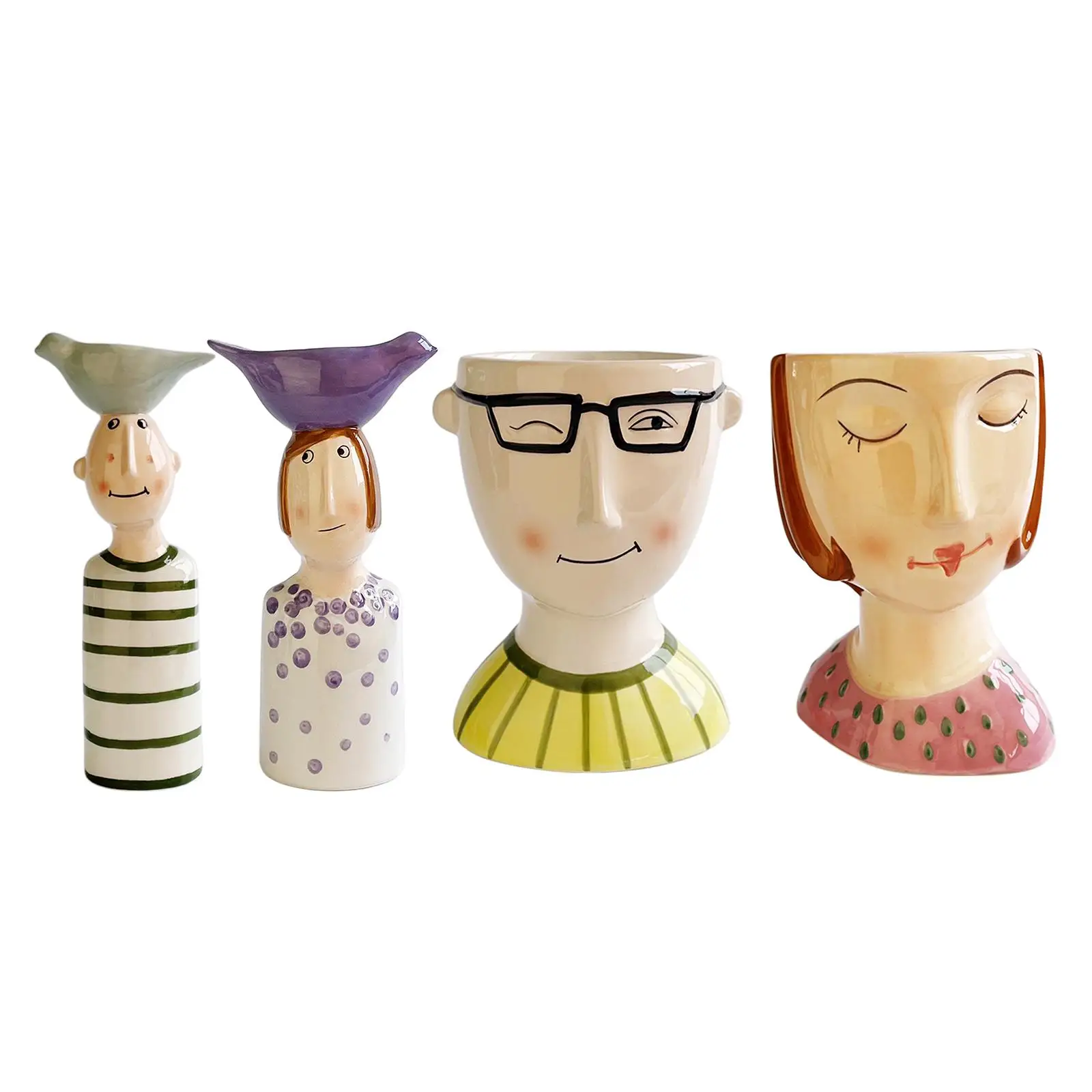 Artistic Ceramic Vase for Bouquet Flowers with Human Face Design Planters Indoor Plants Holder Home Decor Sculpture Pot Gift