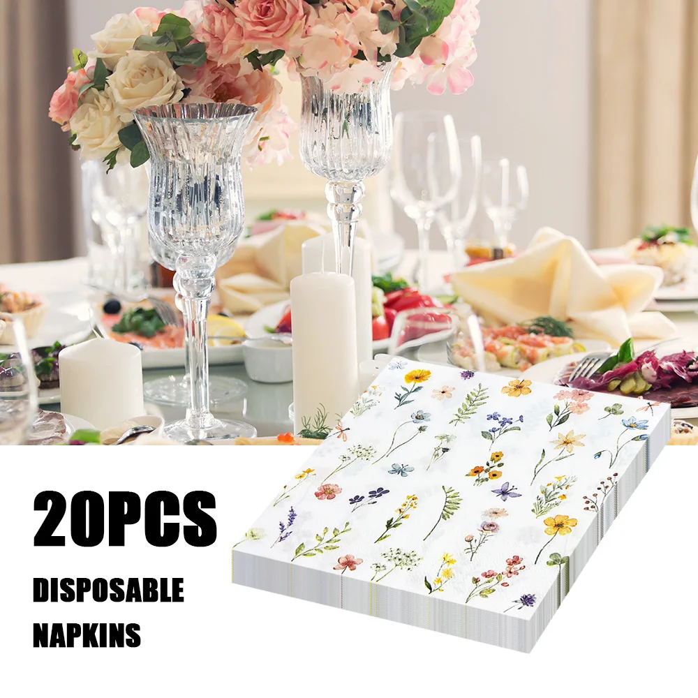 20PCS Floral Printed Disposable Paper Napkins Colorful Party Papers Napkins for Decoration Servietten Serviette Papier