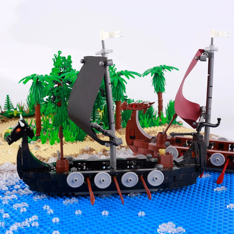 MOC Medieval Pirate Pearl Ship Building Blocks Military Soldier Figures Army Dragon Boat Weapons Shield Bricks Toys Boy Children