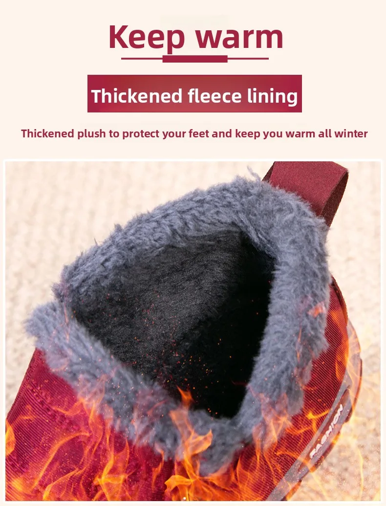 Damen Winter Fleece-gefütterte Slip-On Schneestiefel Wasserdichter Stoff Rutschfeste Robuste Sohle Warme Knöchelhohe Outdoor-Wanderstiefel – Detail 5