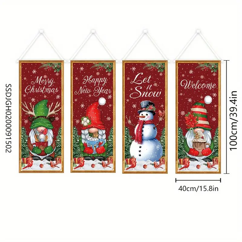 VIKAMA Merry Christmas Garage Door Banner Gnome Snowman Vertical Flag Wall Hanging Happy New Year Let It Snow Welcome Decor