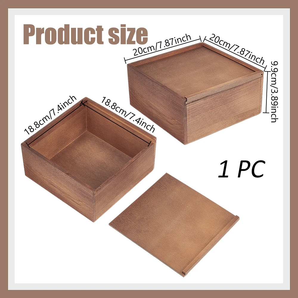 Wooden Keepsake Box Engraved Wood Memory Box with Sliding Lid Rustic Storage Case for Valentine's Day Gifts 7.9x7.9x3.9 Inch
