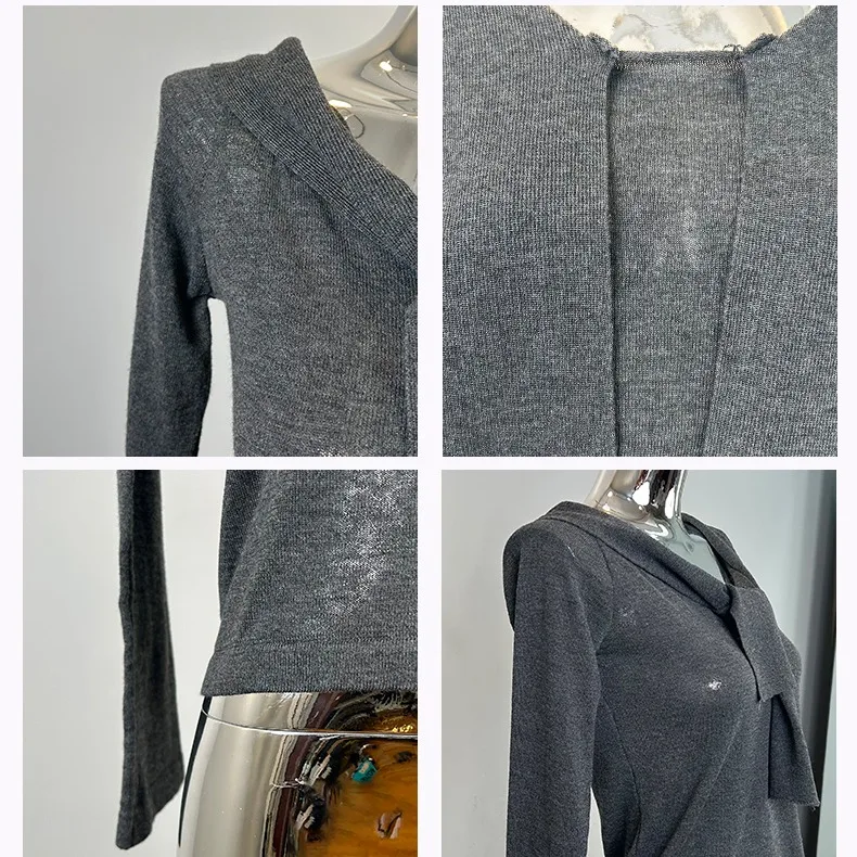 Dongda Gate Nowa Damska Koszulka z Długim Rękawem, Dopasowana, Seksowna, z Dekoltem w Serek, Dzianinowa, Wyszczuplająca, Idealna do Pracy, Regularny Krój