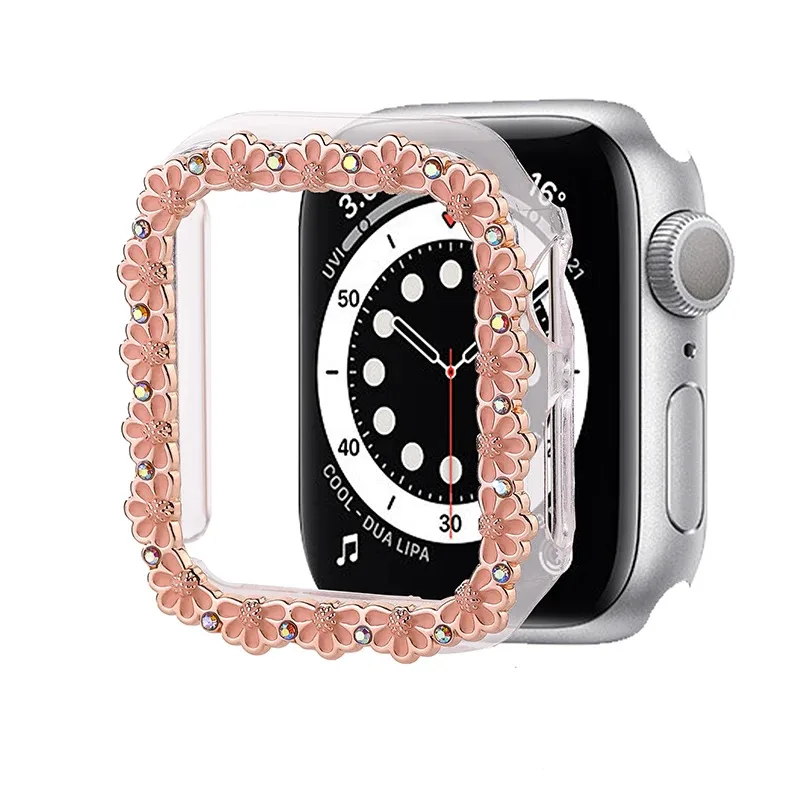 

1 round flower design with simple, atmospheric and elegant style smart watch case for Apple Watch, compatible with 40mm 41mm 44m
