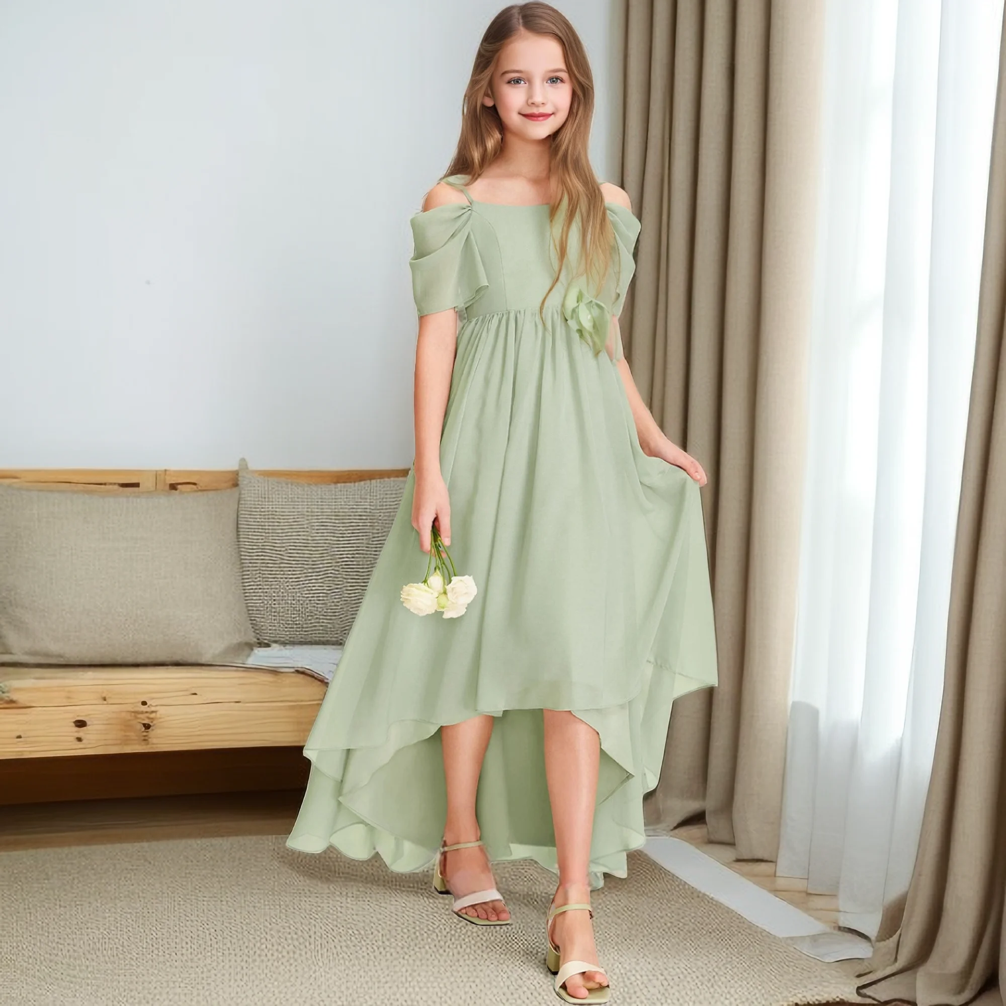 Robe de Demoiselle d'Honneur Junior en Mousseline de Soie pour Enfant, Tenue de Cérémonie de Mariage, de Banquet, de Bal de Nuit, de Soirée, d'Anniversaire