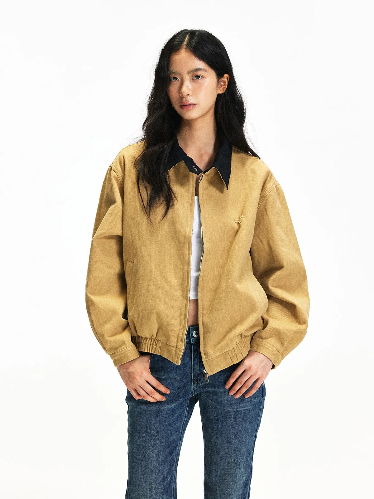 

UnderStr Color Blo Jaet American Retro Versatile Autumn Winter Outerwear Design Trendy Collar ex Stand Fit Cotton