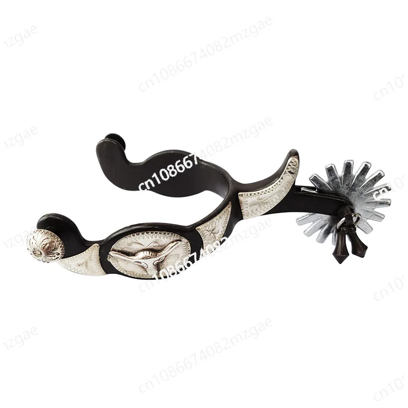 

Антикварные ковбойские шпоры с декоративной панелью из немецкого серебра, гравированные ковбойские шпоры