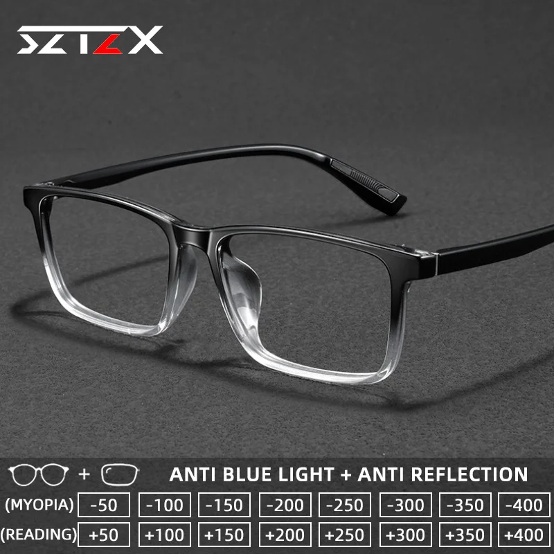SZTZX Retro Minimalist Business Anti Blue Light Reading Glasses TR90 Anti-Reflection Myopia Glasses Custom Prescription Eyewear